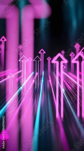 Wallpaper Mural Futuristic Neon Arrows in Pink and Blue Create Dynamic Upward Motion Against Dark Background, Symbolizing Progress and Innovation in Digital Landscape with Vibrant Colors Creating Energetic Atmosphere Torontodigital.ca