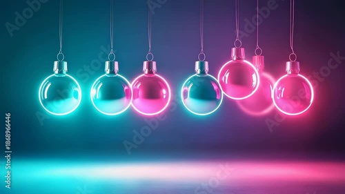 Wallpaper Mural Glowing Neon Ornaments Hanging in Row Vibrant Pink and Blue Light Creating Futuristic Festive Atmosphere with Ambient Decoration Torontodigital.ca
