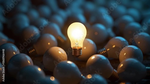 Wallpaper Mural Glowing Incandescent Light Bulb Creativity and Innovation in Warm Glow Against Dark Background, Striking Contrast with Cool, Dim Surroundings Torontodigital.ca