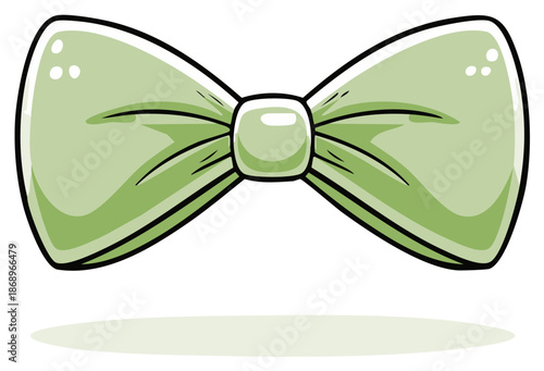 Classic light green bow tie cartoon vector illustration. Stylish formal fashion accessory for men.