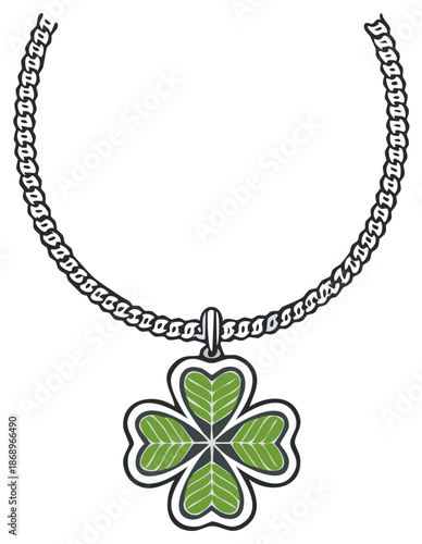 Lucky Four-Leaf Clover Pendant Necklace Graphic Icon Vector Illustration