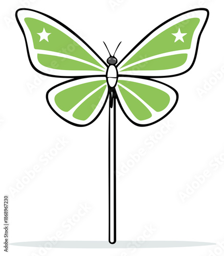 Green Butterfly on a Stick Illustration Symbol of Metamorphosis and Transformation