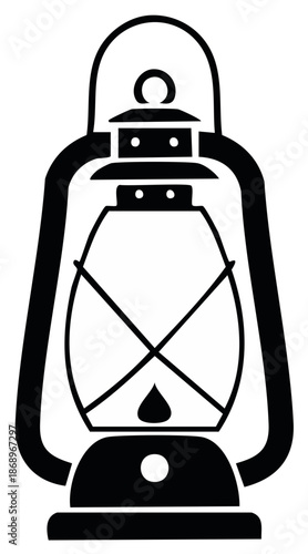 Traditional kerosene lantern black graphic icon for illumination and old fashioned design
