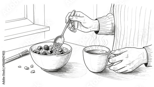 Morning energy ritual scene for wellness blog illustration and healthy routine promotion