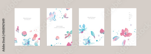 水彩画。水彩タッチの桜のベクターイラスト。桜舞う春のポストカード。Watercolor painting. A random illustration of cherry blossoms in watercolor. A spring postcard with cherry blossoms falling.