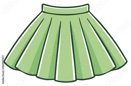 A cute cartoon illustration of a light green pleated mini skirt fashion icon