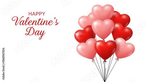 Happy valentine's day heart balloons isolated on transparent background