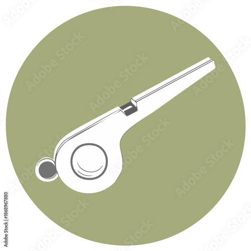 Referee Whistle Vector on a Round Light Green Background Sports Equipment Graphic
