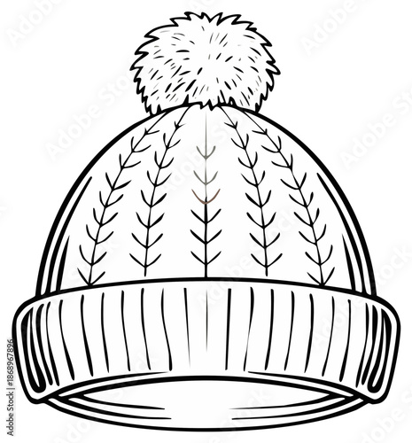 Black and White Knit Beanie with Pom Pom