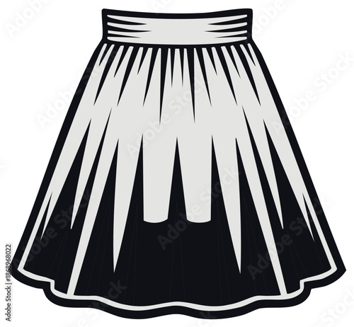 Stylish pleated skirt illustration with a flared silhouette and crisp lines, graphic apparel design