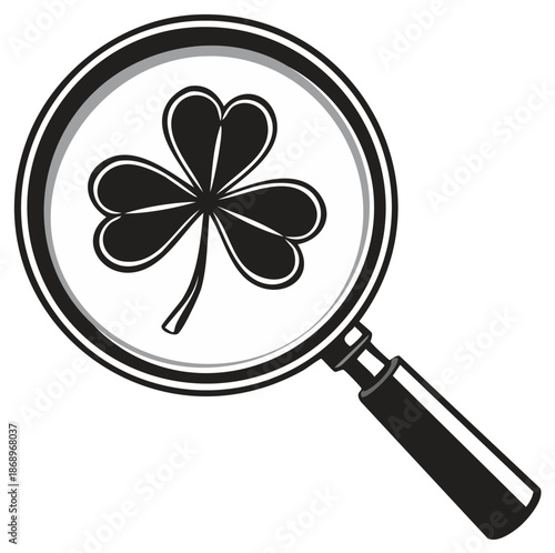 Magnifying Glass Focusing on a Shamrock, Symbolizing Luck and Investigation