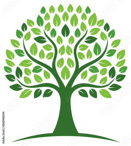 Vibrant green tree illustration with fresh leaves and sturdy trunk, embodying nature and growth