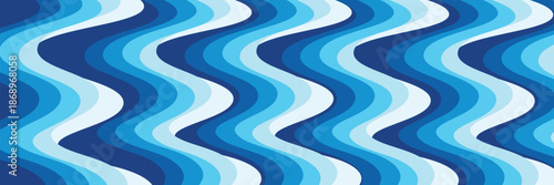 Seamless abstract blue wavy pattern with layered curves in flat design style, perfect for wallpapers, textiles, and modern backgrounds.