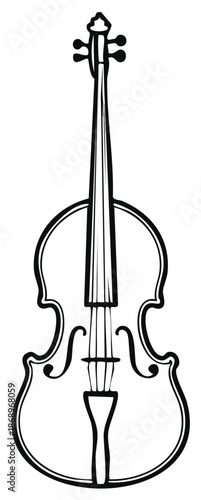 Minimalist classical string instrument cello black outline art vector graphic illustration design