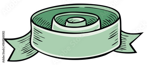 Vintage hand drawn green ribbon banner with a rolled center for text