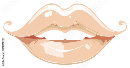 Stylized Illustration of Plump, Glossy Lips with a Subtle Smile