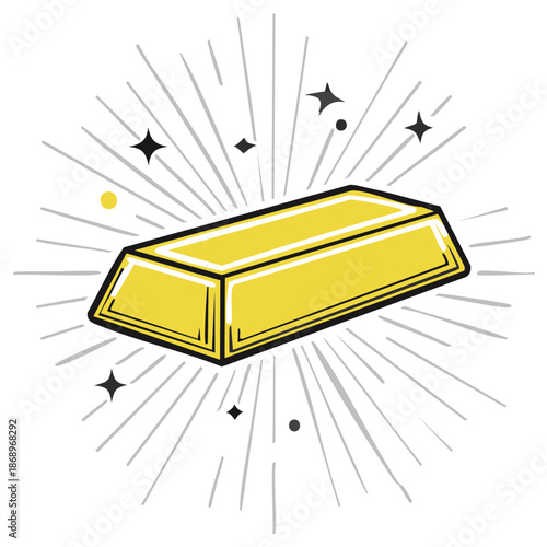 Shiny Gold Bar with Starburst and Sparkles Symbolizing Wealth and Success