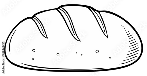 Artistic bread illustration. A sketched loaf with slashes ready to be baked. Outline detail.