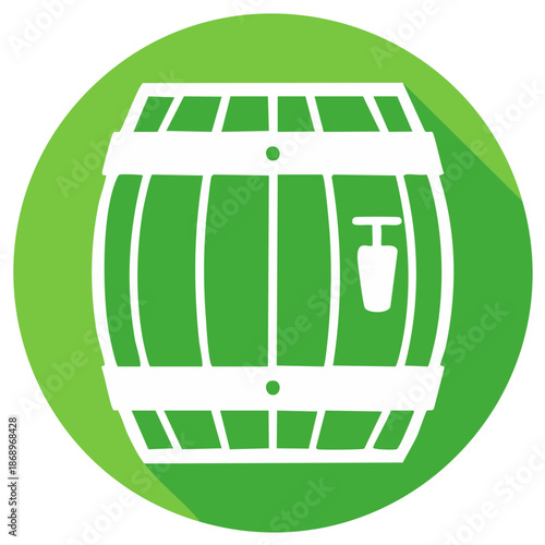 White wooden barrel or keg with dispensing tap in a vibrant green circle icon