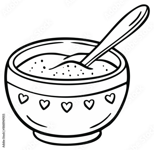 Bowl of cereal with spoon cartoon illustration