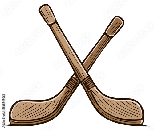 Crossed hockey sticks illustration. Hockey equipment vector graphic design.