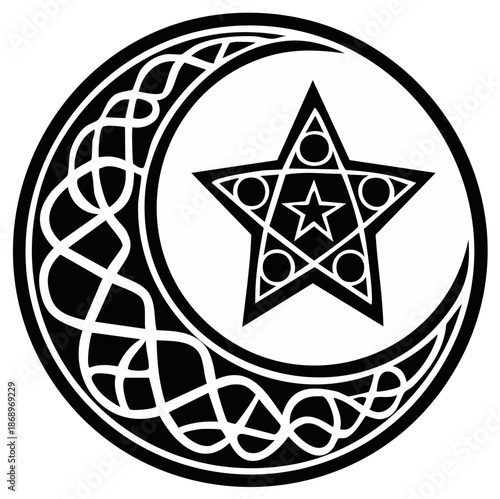 Crescent Moon Star Celtic Knot Decorative Symbol Illustration