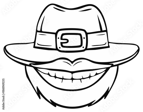 Cartoon leprechaun face with hat and wide smile, iconic Irish character illustration