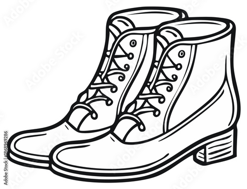 Outline drawing of a pair of classic lace up ankle boots vector illustration fashion footwear