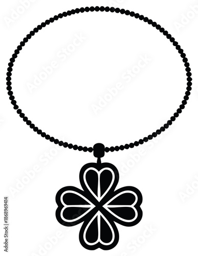 Silhouette illustration of a lucky four-leaf clover pendant necklace