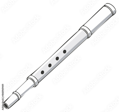 Simple illustration of a recorder flute with finger holes and a mouthpiece