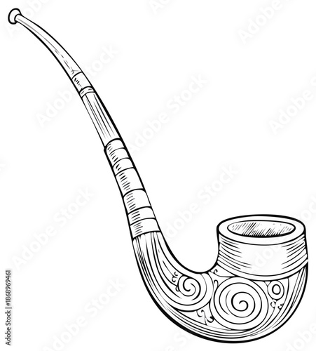 Elaborate ornamental pipe with swirling patterns and a curved stem