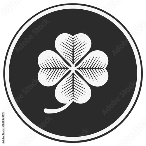 Four leaf clover vector illustration inside of a circular frame symbol of St. Patrick's Day with good luck and Irish culture design element