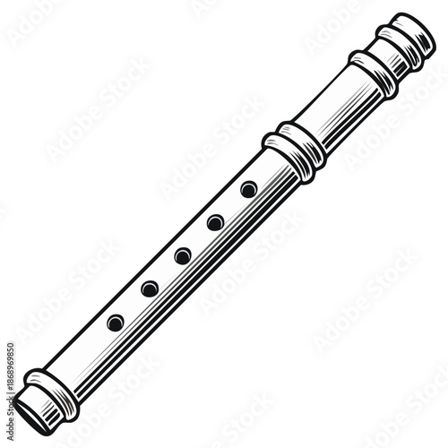 Illustration of a recorder instrument. Music flute with finger holes