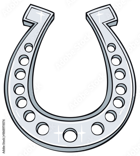 Cartoon silver horseshoe illustration good luck symbol isolated on white