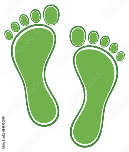 Vibrant green footprints graphic conveying sustainability or ecological awareness on a clean white backdrop