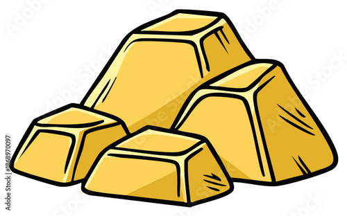 Pile of cartoon gold bars illustration isolated on white background