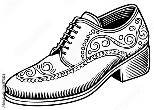 Elegant shoe vector illustration black and white, ornate design elements