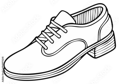 Classic Oxford Shoe Outline, Black and White Line Art Illustration