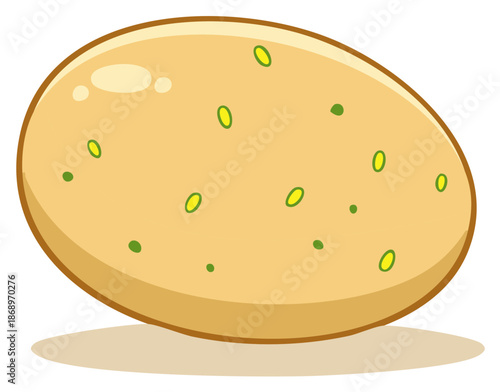 A simple cartoon graphic of a whole raw potato with green sprouts