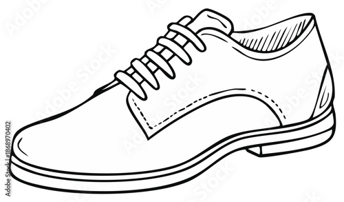 Black and white outline drawing of a classic men's leather oxford shoe with laces