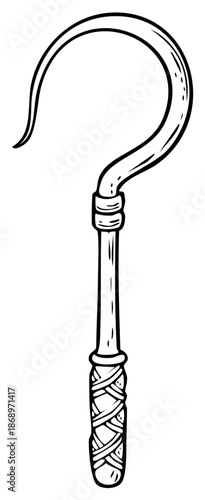 Black and white illustration of a sickle isolated