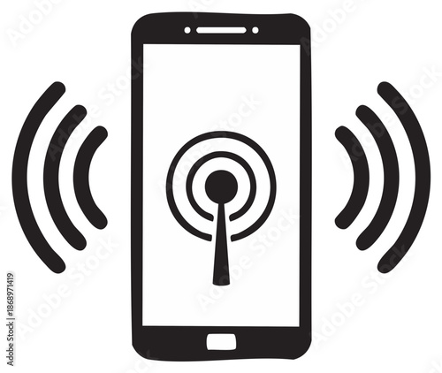 Smartphone with signal waves and antenna concept, vector illustration.
