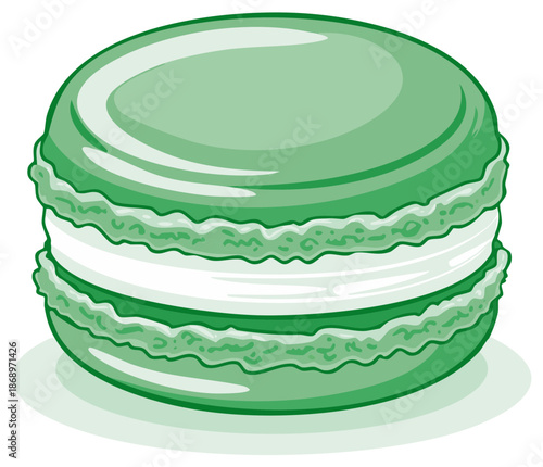 Delicious Green Macaron Cookie Dessert Illustration with Sweet Cream Filling