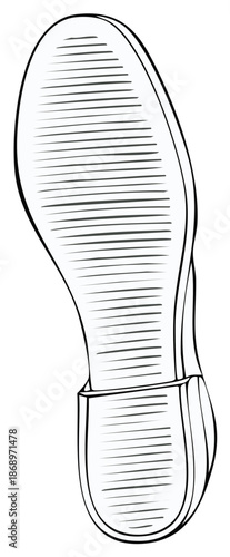 Black and white line art illustration of a single shoe sole with ribbed tread