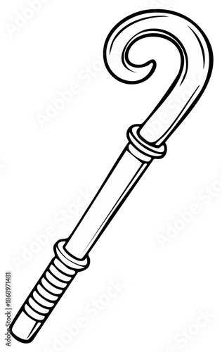 Stylized crook staff illustration - walking stick with curled top, ornate