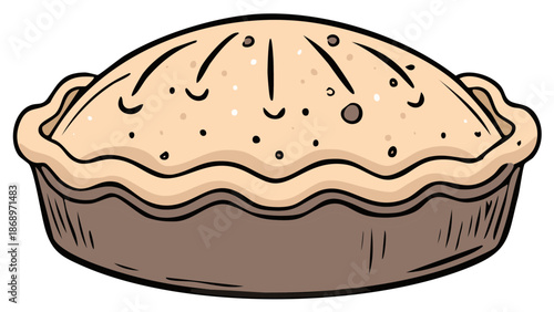 Delicious cartoon pie illustration with golden crimped crust and decorative vents
