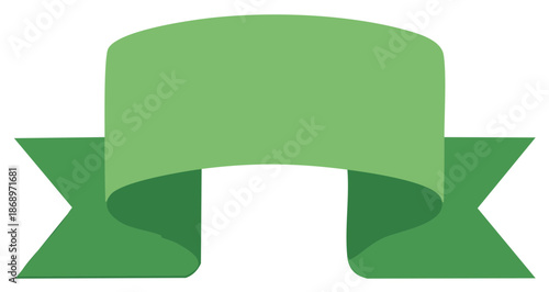 Green banner design with ribbons, suitable for text placement, clean, vector graphic