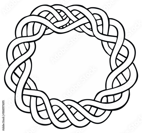 Hand drawn circular frame with an intricate interwoven Celtic knot pattern