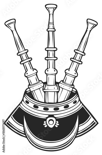 Illustration of a Traditional Bagpipe Musical Instrument