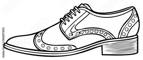 Detailed Black and White Line Art of a Classic Men's Oxford Dress Shoe